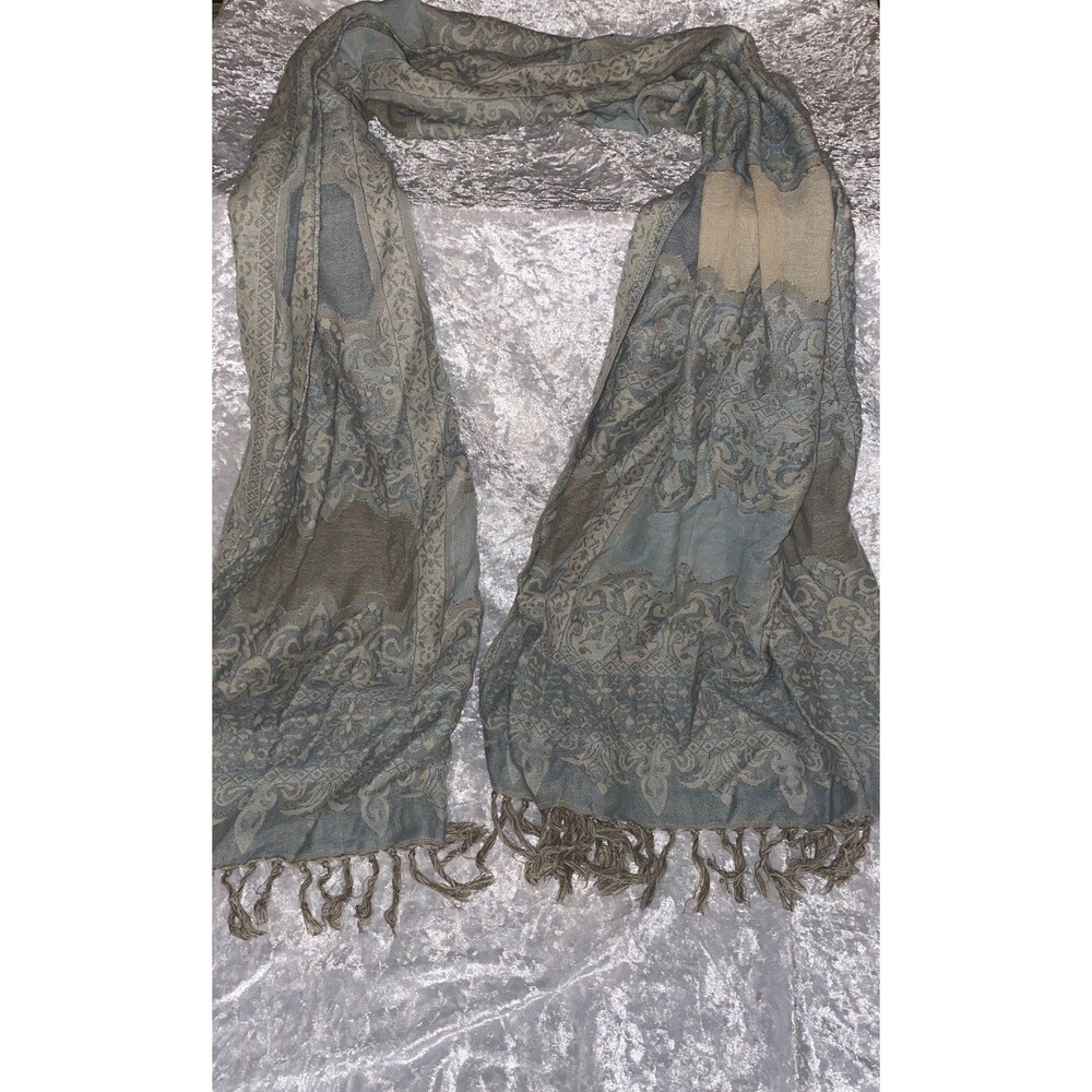 Antique-Style green and blue patterned scarf